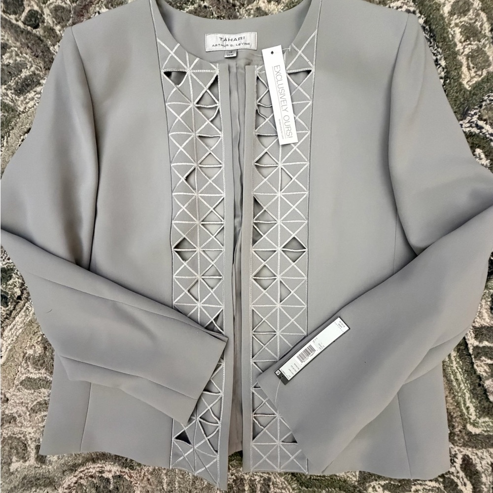 NWT Tahari ASL Open Front Geometric edge Jacket Blazer 14